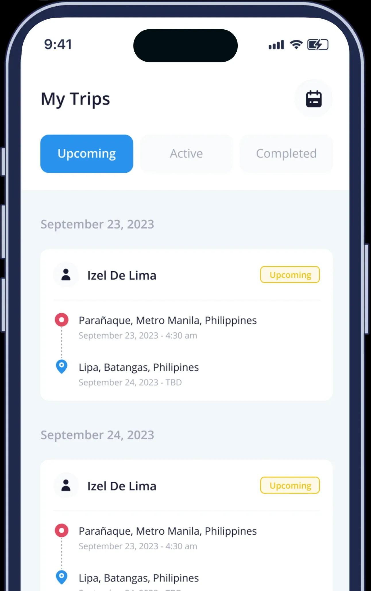 Kvanz mobile screen trips list
