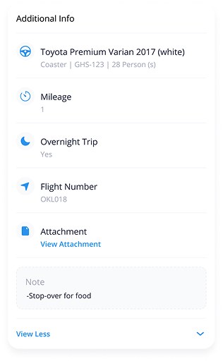 Trip details panel in the app