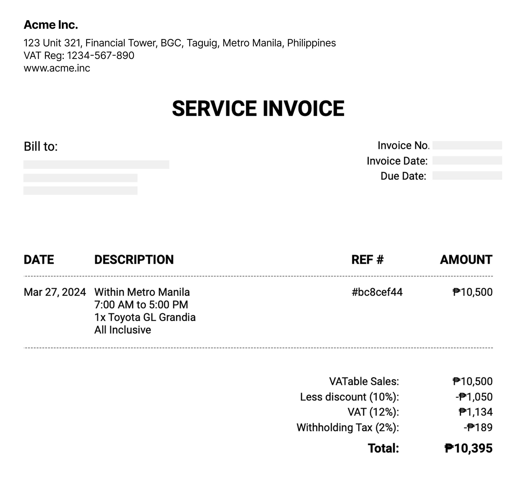 Kvanz invoicing screen