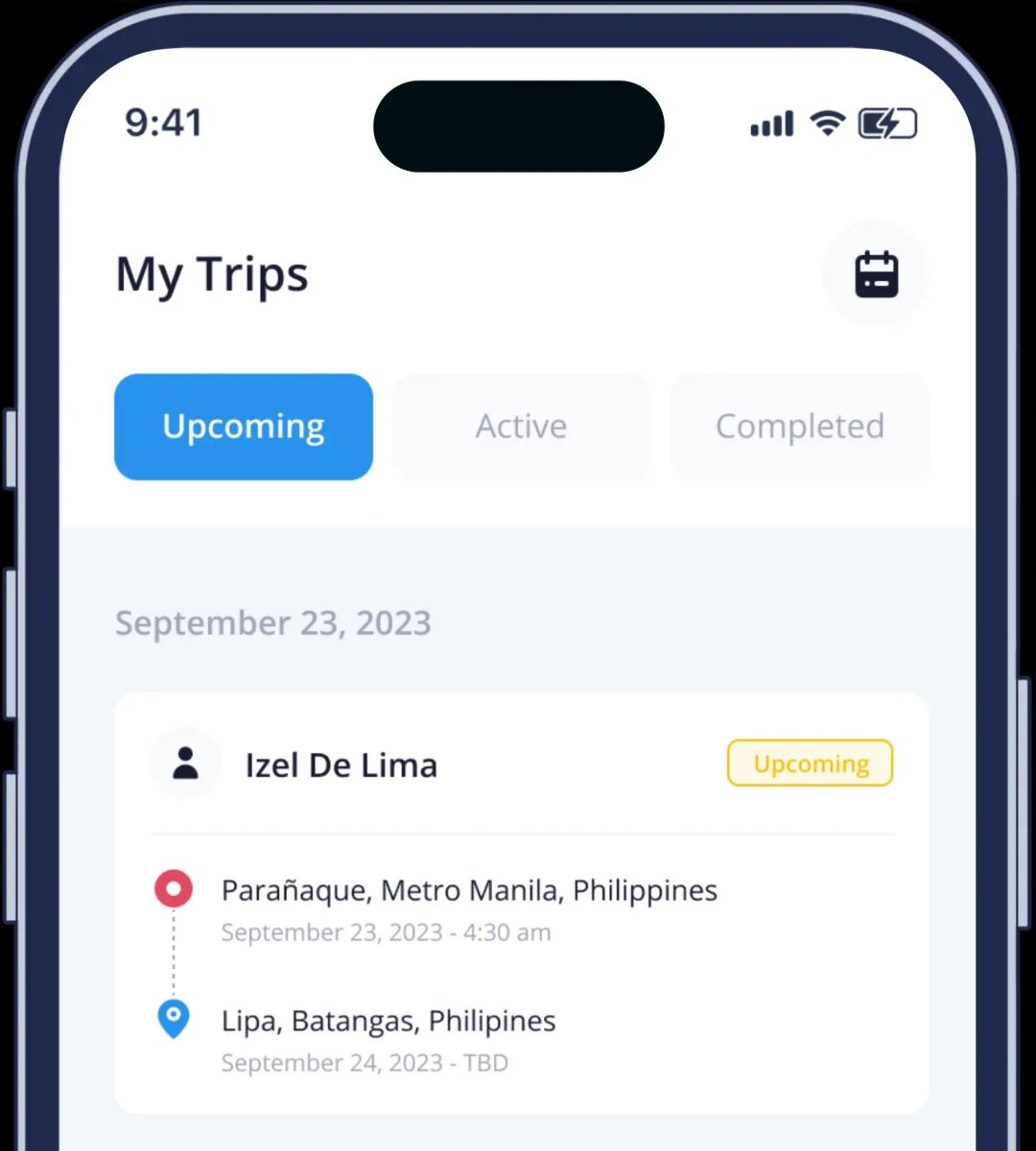 Driver itinerary view in the app