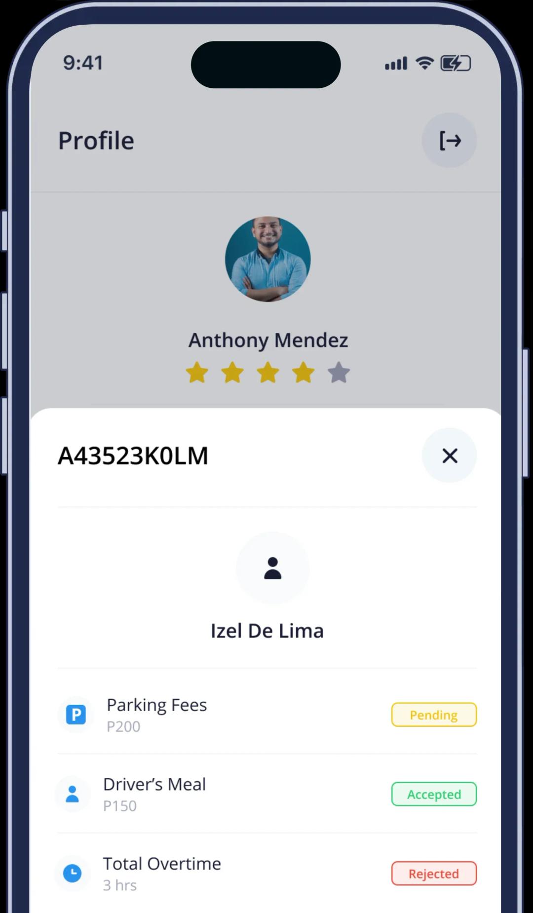 Trip status and fees on the app
